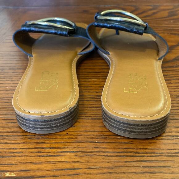 Franco Sarto Slides Slip Ons 8M GLAZE Leather Metal Ring Embellishment USED - Picture 3 of 13